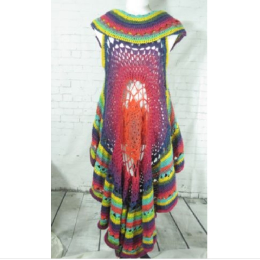Crocheted Mandala Vest Acrylic Handmade Large
